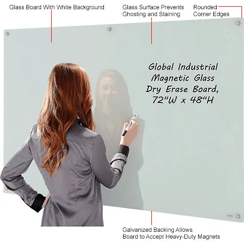 Global Industrial™ Magnetic Glass Whiteboard, 72"W x 48"H