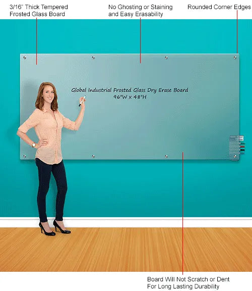 Global Industrial™ Frosted Glass Dry Erase Board, 96"W x 48"H