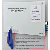 Global Industrial™ Magnetic Glass Whiteboard, 36"W x 24"H