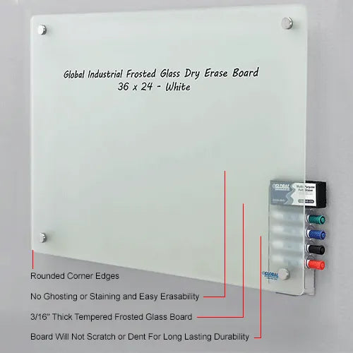 Global Industrial™ Frosted Glass Dry Erase Board, 36"W x 24"H