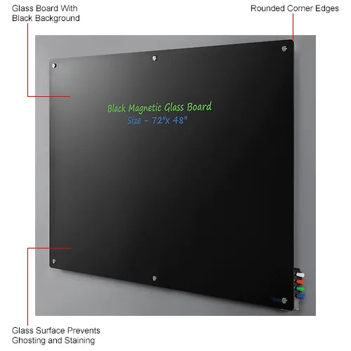 Global Industrial™ Magnetic Glass Dry Erase Board - 72"W x 48"H - Black