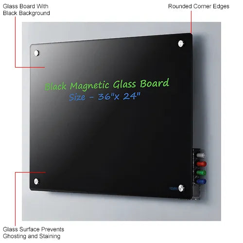 Global Industrial™ Magnetic Glass Dry Erase Board - 36"W x 24"H - Black