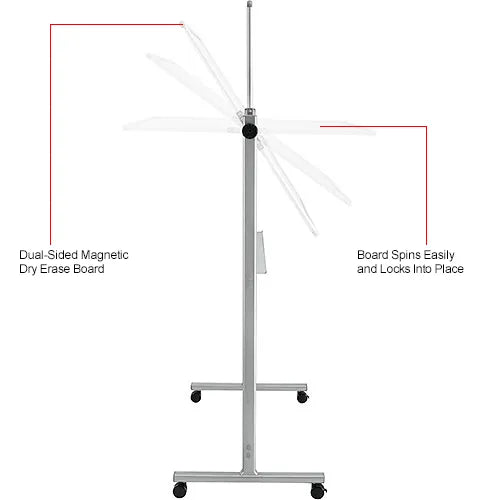 Global Industrial™ Mobile Reversible Whiteboard with Silver Frame, 72"W x 48"H