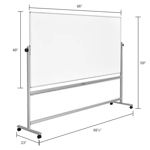 Global Industrial™ Mobile Reversible Whiteboard With Silver Frame, 96"W x 48"H