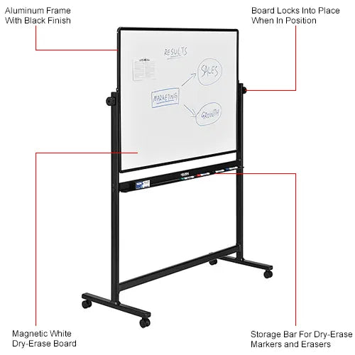 Global Industrial™ Mobile Reversible Whiteboard - 48"W x 36"H - Steel - Black Frame