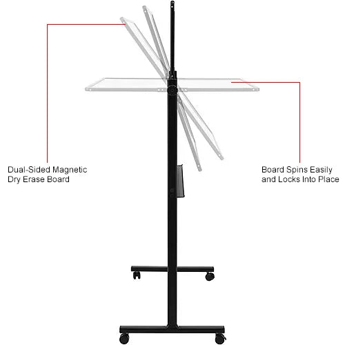 Global Industrial™ Mobile Reversible Whiteboard - 48"W x 36"H - Steel - Black Frame
