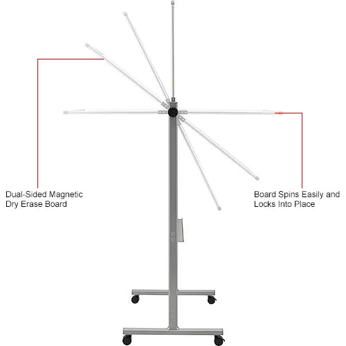 Global Industrial™ Mobile Reversible Magnetic Whiteboard - 36"W x 48"H - Steel - Silver Frame