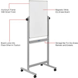 Global Industrial™ Mobile Reversible Magnetic Whiteboard - 24"W x 36"H - Steel - Silver Frame