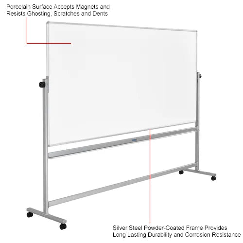 Global Industrial™ Mobile Reversible Whiteboard - 96"W x 48"H - Porcelain - Silver Frame