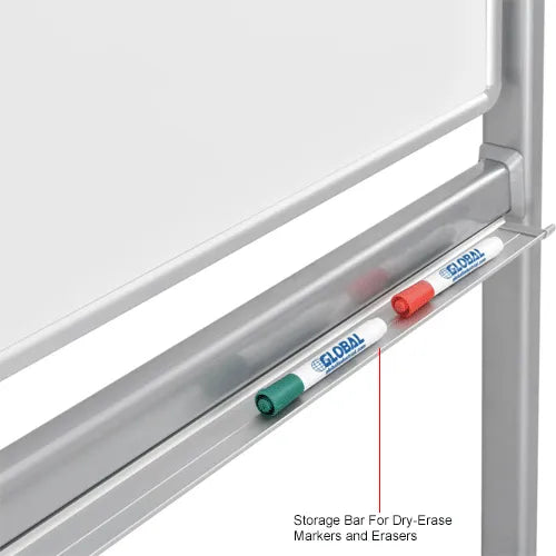 Global Industrial™ Mobile Reversible Whiteboard - 96"W x 48"H - Porcelain - Silver Frame