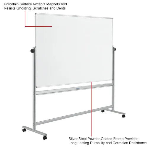 Global Industrial™ Mobile Reversible Whiteboard - 72"W x 48"H - Porcelain - Silver Frame