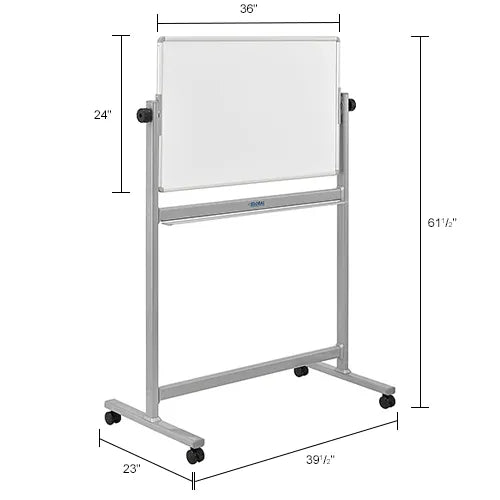 Global Industrial™ Mobile Reversible Magnetic Whiteboard - 36"W X 24"H - Steel - SIlver Frame