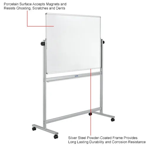 Global Industrial™ Mobile Reversible Whiteboard - 48"W x 36"H - Porcelain - Silver Frame