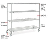 Nexel® 4 Shelf Truck, Chrome, 72"W x 24"D x 69"H, Polyurethane Stem Casters, 4 Swivel, 2 Brake