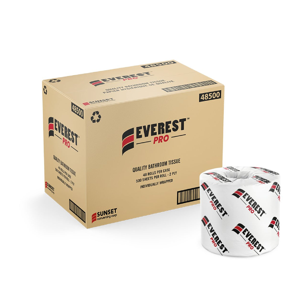 Everest PRO Standard Bath Tissue, 2-Ply, White, 500 sheets, 48 rolls/pack