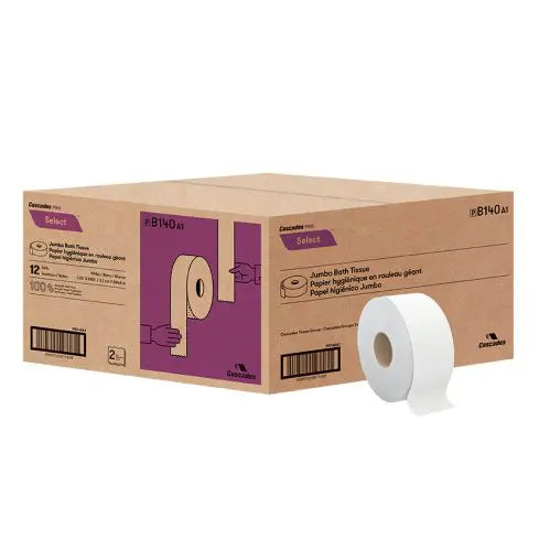 Cascades PRO Select Jumbo Roll Bath Tissue, 2-Ply, White, Septic Tank Safe, Certified, Recycled