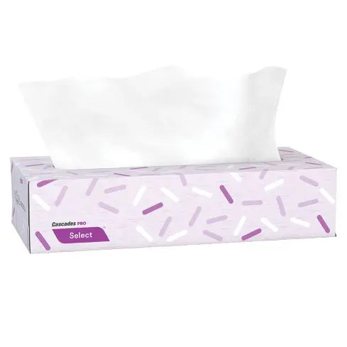 Cascades PRO Select Flat Box Facial Tissue, 2-Ply, White, 100 sheets, 30 boxes/pack