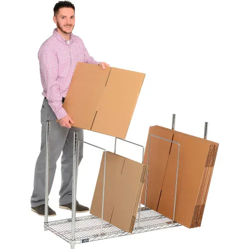 Single Level Carton Stand w/ 3 Dividers & Casters, 48"L x 18"W x 38-1/2"H, Chrome