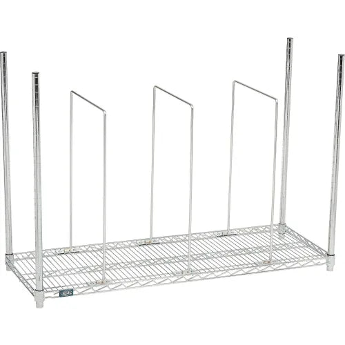 Single Level Carton Stand w/ 3 Dividers & Casters, 48"L x 18"W x 38-1/2"H, Chrome