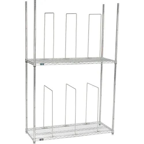 Triple Level Carton Stand w/ 9 Dividers & Casters, 48"L x 18"W x 78-1/2"H, Chrome