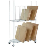 Triple Level Carton Stand w/ 9 Dividers & Casters, 48"L x 18"W x 78-1/2"H, Chrome