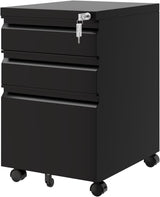 File Cabinet, 3 Drawers, 15.3”W X 17.3”D x 24.4”H, Black