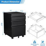 File Cabinet, 3 Drawers, 15.3”W X 17.3”D x 24.4”H, Black
