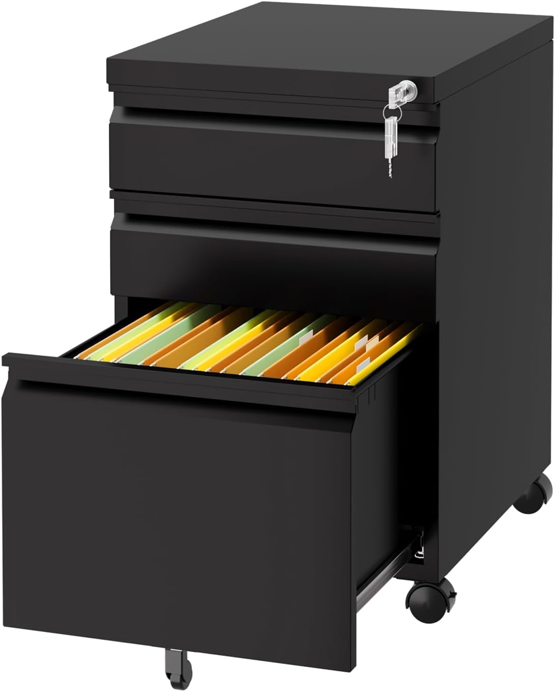 File Cabinet, 3 Drawers, 15.3”W X 17.3”D x 24.4”H, Black