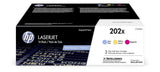 HP 202X Cyan/Magenta/Yellow High Yield LaserJet Toner Cartridges - 3 Pack