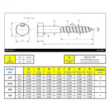 Hex Lag Screw 1/4"-10 x 3" - Zinc ASTM A307