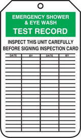 Safety Tag: Emergency Shower & Eye Wash Test Record, 25/PK