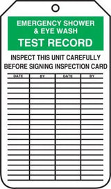 Safety Tag: Emergency Shower & Eye Wash Test Record, 25/PK