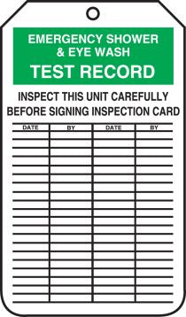 Safety Tag: Emergency Shower & Eye Wash Test Record, 25/PK