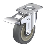 ElastiSoft Gray Caster 3-1/2" x 1-1/4" Swivel Total Lock Brake (TB) 250 lbs Delrin® Bearing P12 Series
