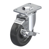 Polypropylene Black Caster 5" x 1-1/4" Swivel Wheel Brake (WB) 300 lbs Annular Ball Bearing P12 Series