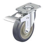 Polyurethane Grey Caster 4" x 1-1/4" Swivel Total Lock Brake (TB) 275 lbs Delrin® Bearing P12X Series