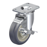 Polyurethane Grey Caster 5" x 1-1/4" Swivel Wheel Brake (WB) 300 lbs Delrin® Bearing P12X Series