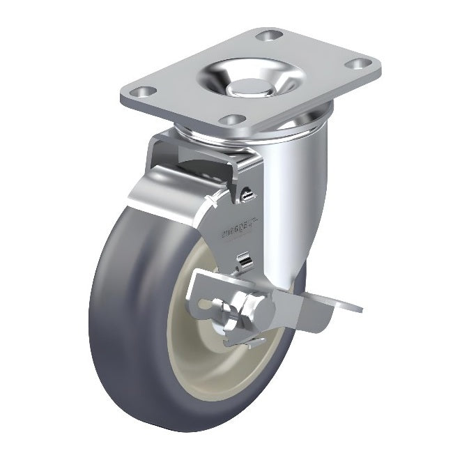 Polyurethane Grey Caster 4" x 1-1/4" Swivel Wheel Brake (WB) 325 lbs Delrin® Bearing P12 Series