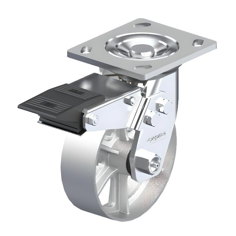 Cast Iron Silver Caster 6" x 2" Swivel Total Lock Brake (TB) 1200 lbs Roller Bearing P21 Series