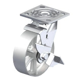 Cast Iron Silver Caster 8" x 2" Swivel Wheel Brake (WB) 1250 lbs Roller Bearing P21 Series