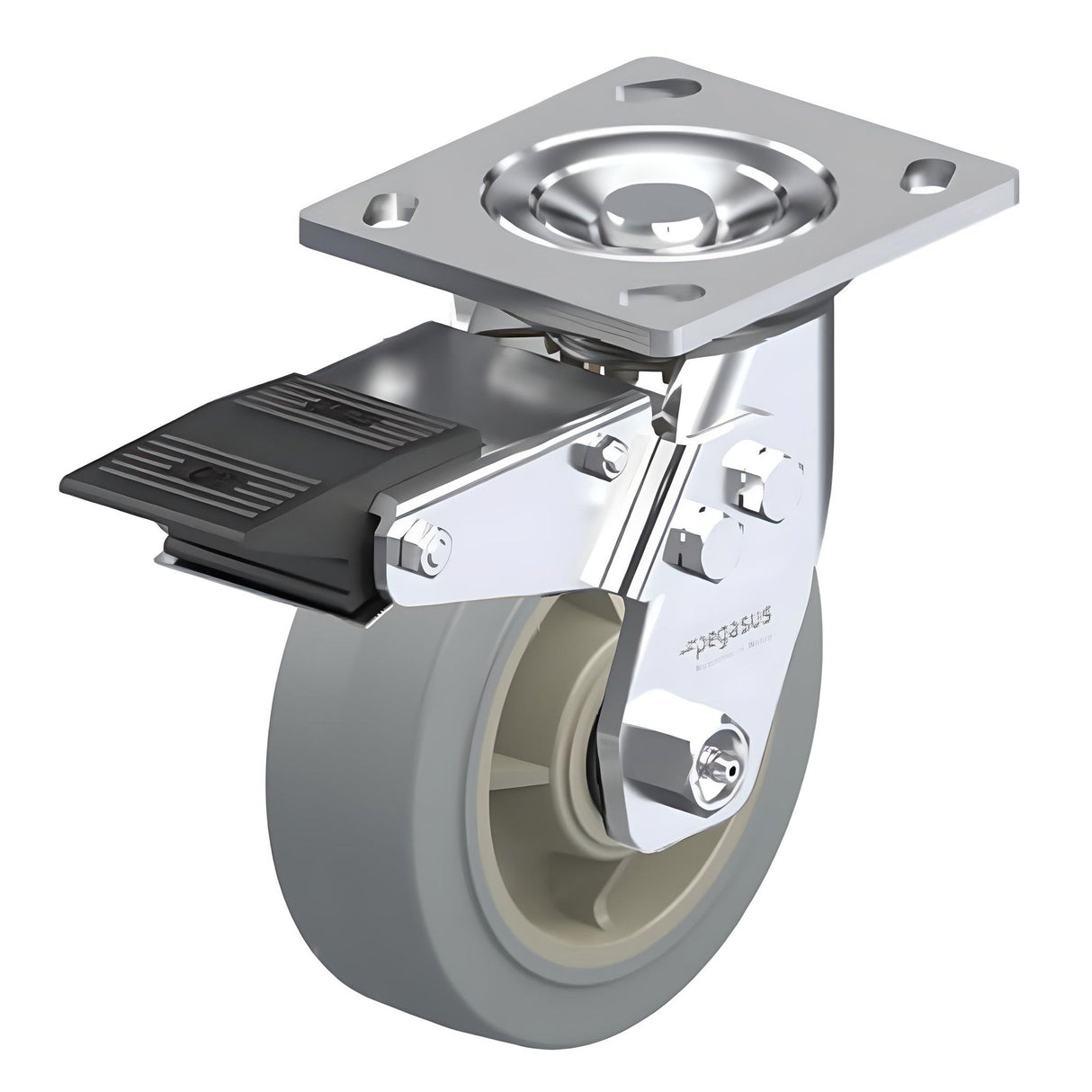 ElastiSoft Gray Caster 4" x 2" Swivel Total Lock Brake (TB) 300 lbs Roller Bearing P21 Series