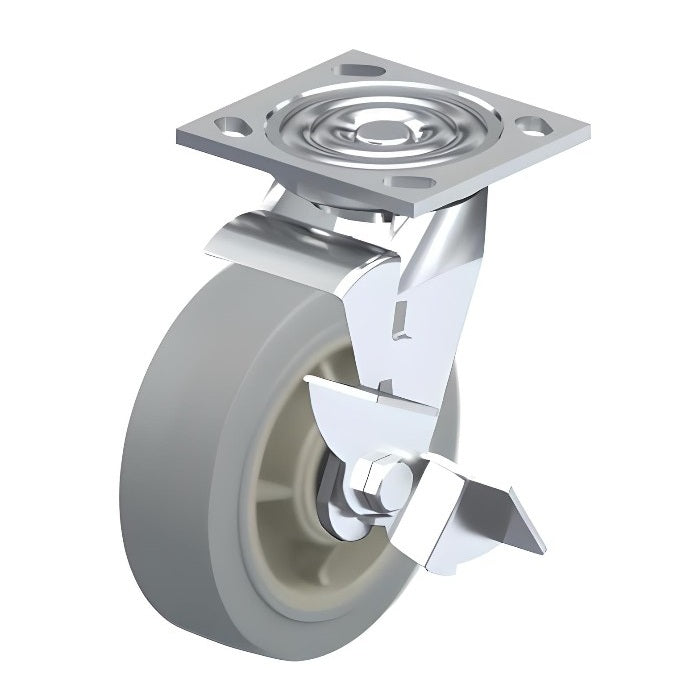 ElastiSoft Gray Caster 4" x 2" Swivel Wheel Brake (WB) 300 lbs Roller Bearing P21 Series