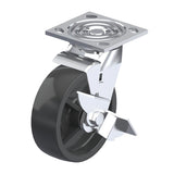Polypropylene Black Caster 5" x 2" Swivel Wheel Brake (WB) 650 lbs Roller Bearing P21 Series