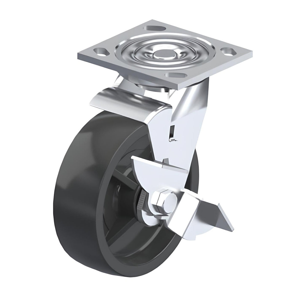 Polypropylene Black Caster 4" x 2" Swivel Wheel Brake (WB) 500 lbs Roller Bearing P21 Series