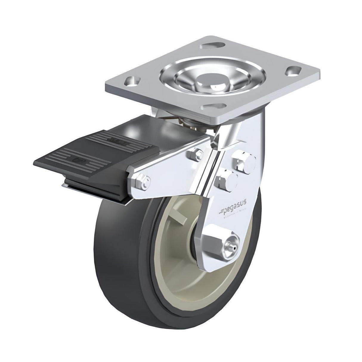 Polyurethane Grey Caster 4" x 2" Swivel Total Lock Brake (TB) 600 lbs Roller Bearing P21 Series