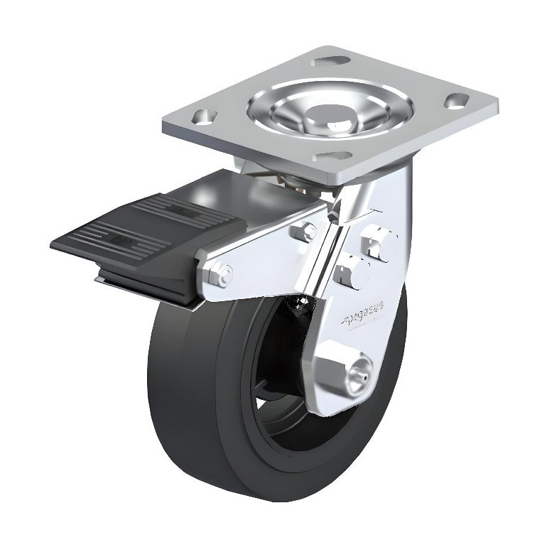 Rubber Black Caster 5" x 2" Swivel Total Lock Brake (TB) 400 lbs Roller Bearing P21 Series