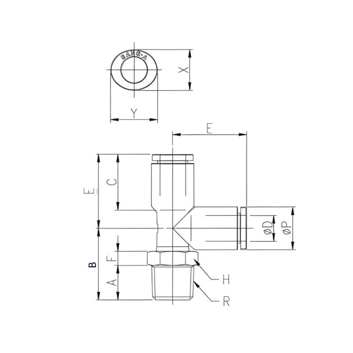 Push to Connect Run Tee 8mm Tube x 1/2" BSPT (R)