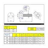 1/2"-13 x 1-1/2" Plow Bolt - Zinc Plated Grade 5 ASME B18.9