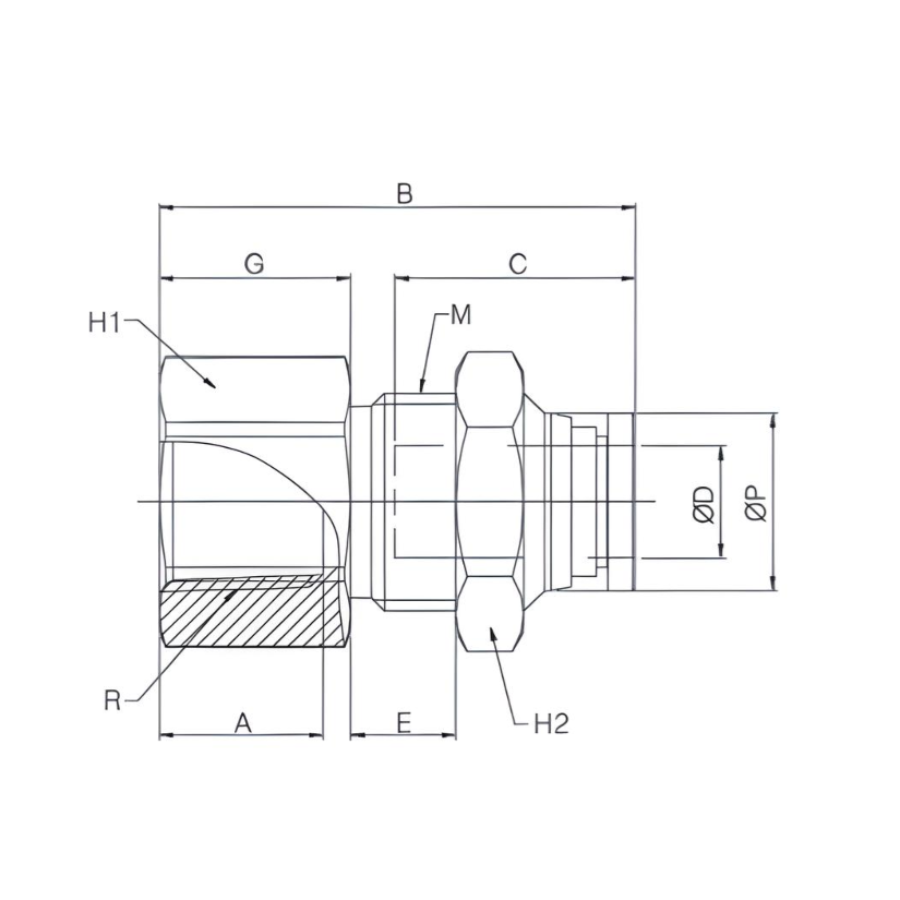 Bulkhead Union 6mm Tube x 1/4" BSPP (G) Push to Connect - Brass