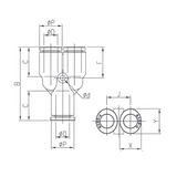 Push to Connect Wye "Y" Union 12mm x 12mm Tube OD